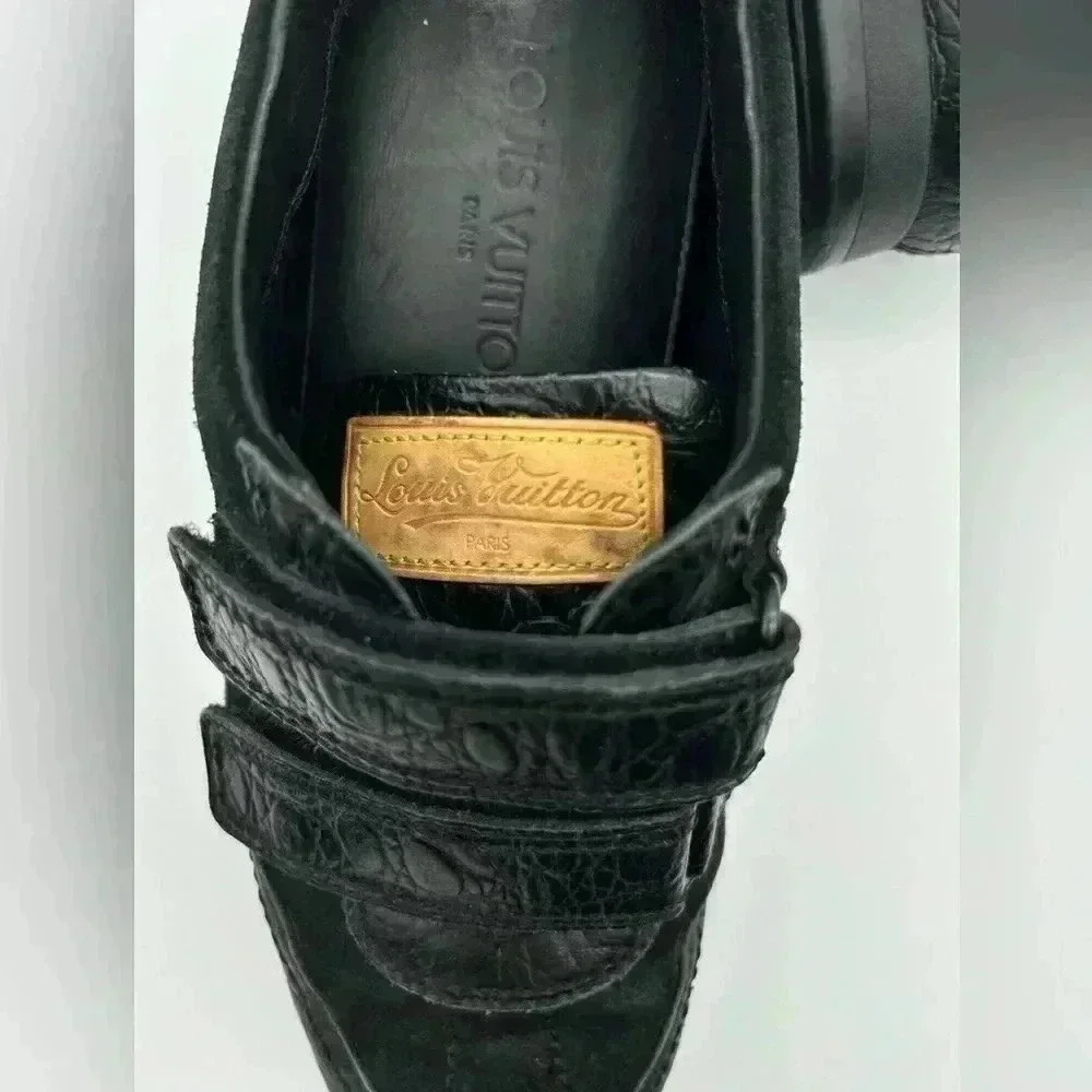 Louis Vuitton Sneakers Women Black Leather suede hook loop closure 36